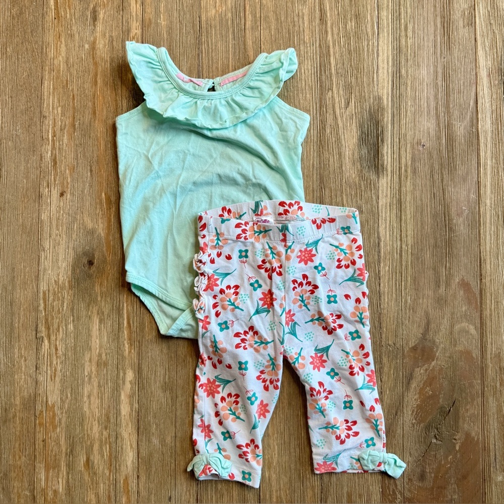 Ruffle Butts Mint and Floral Baby Set
